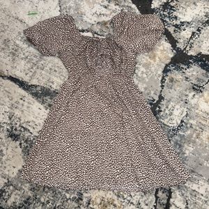 brown and white polka dot dress